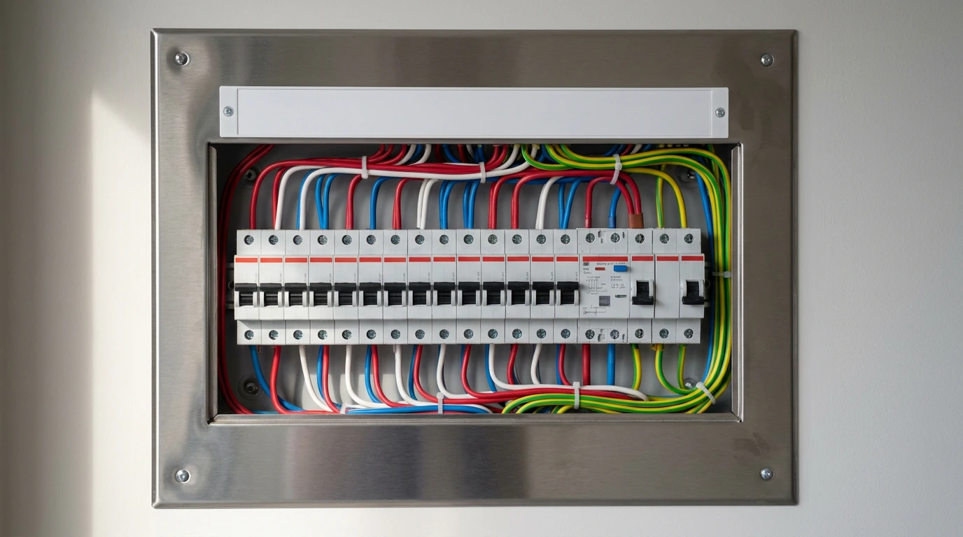 Completed switchboard upgrade with circuit breakers and tidy cable dressing