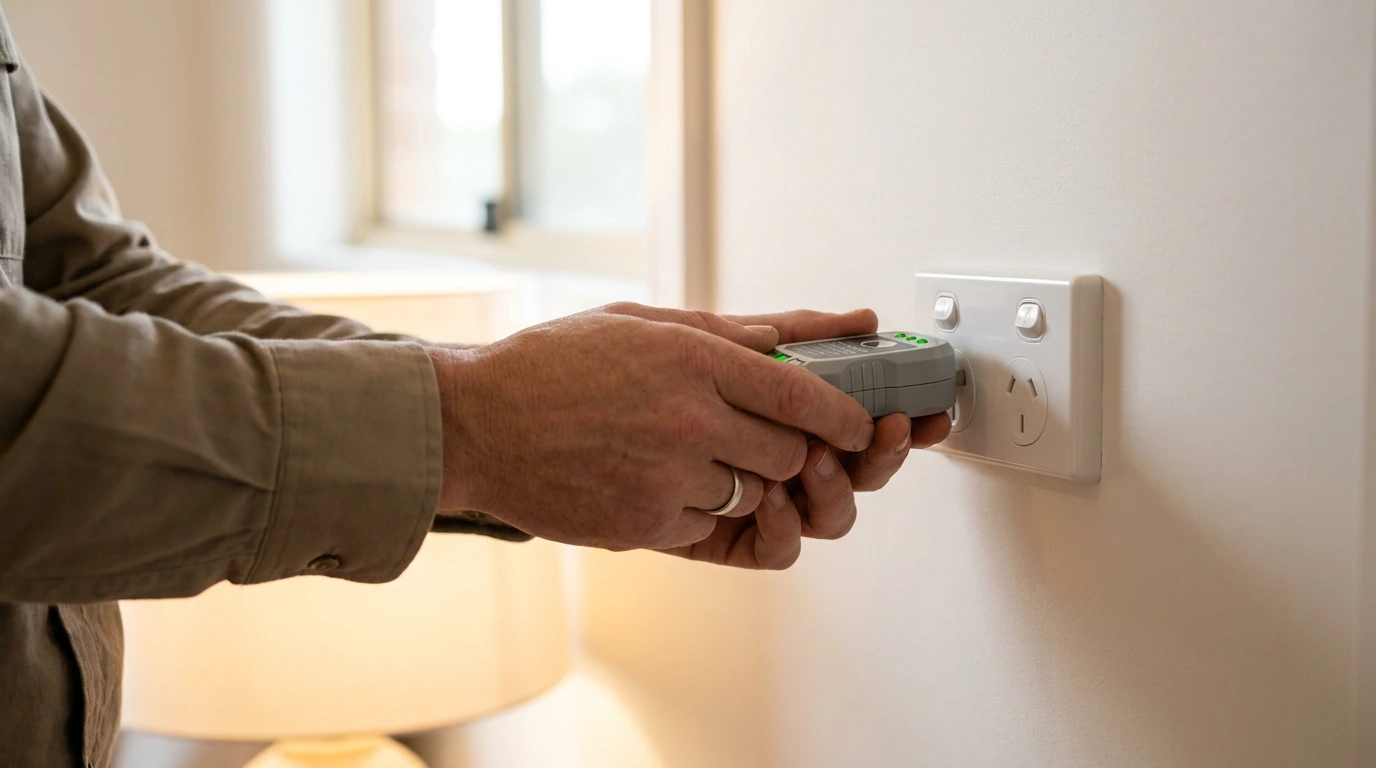 Electrician testing a newly installed power point in Toronto NSW