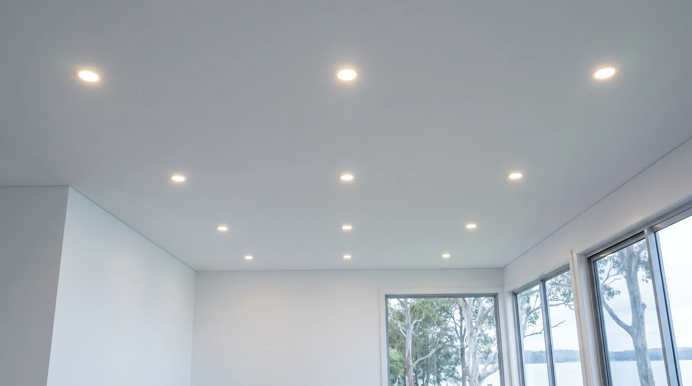 LED downlights installed across a living area ceiling in Warners Bay